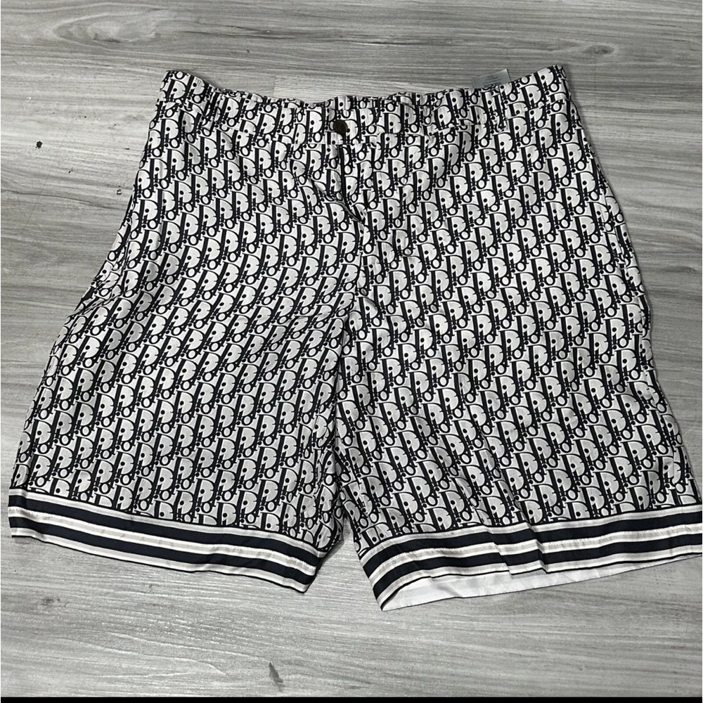 Christian Dior CD Oblique Bermuda Shorts Black Gray Silk Sz 52 $1550 Italy Paris